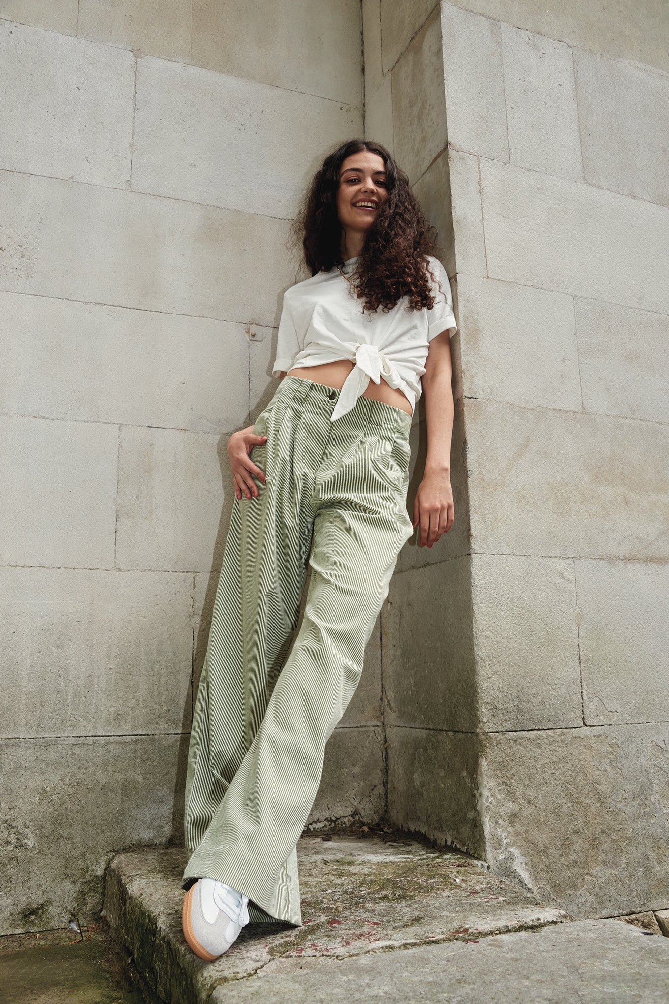 LOLA - Organic Cotton Trousers - Green Stripe - Ecomarket.com