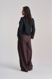 BEACH - Organic Cotton Print Trousers - Brown Stripe - Ecomarket.com