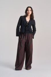 BEACH - Organic Cotton Print Trousers - Brown Stripe - Ecomarket.com