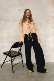 SAVANNAH - Organic Linen Cotton Tie Top - Sand - Ecomarket.com