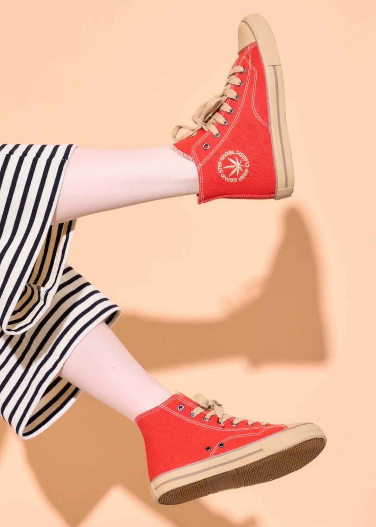 Billy High-Top Vegan Hemp Sneaker - Red - Ecomarket.com