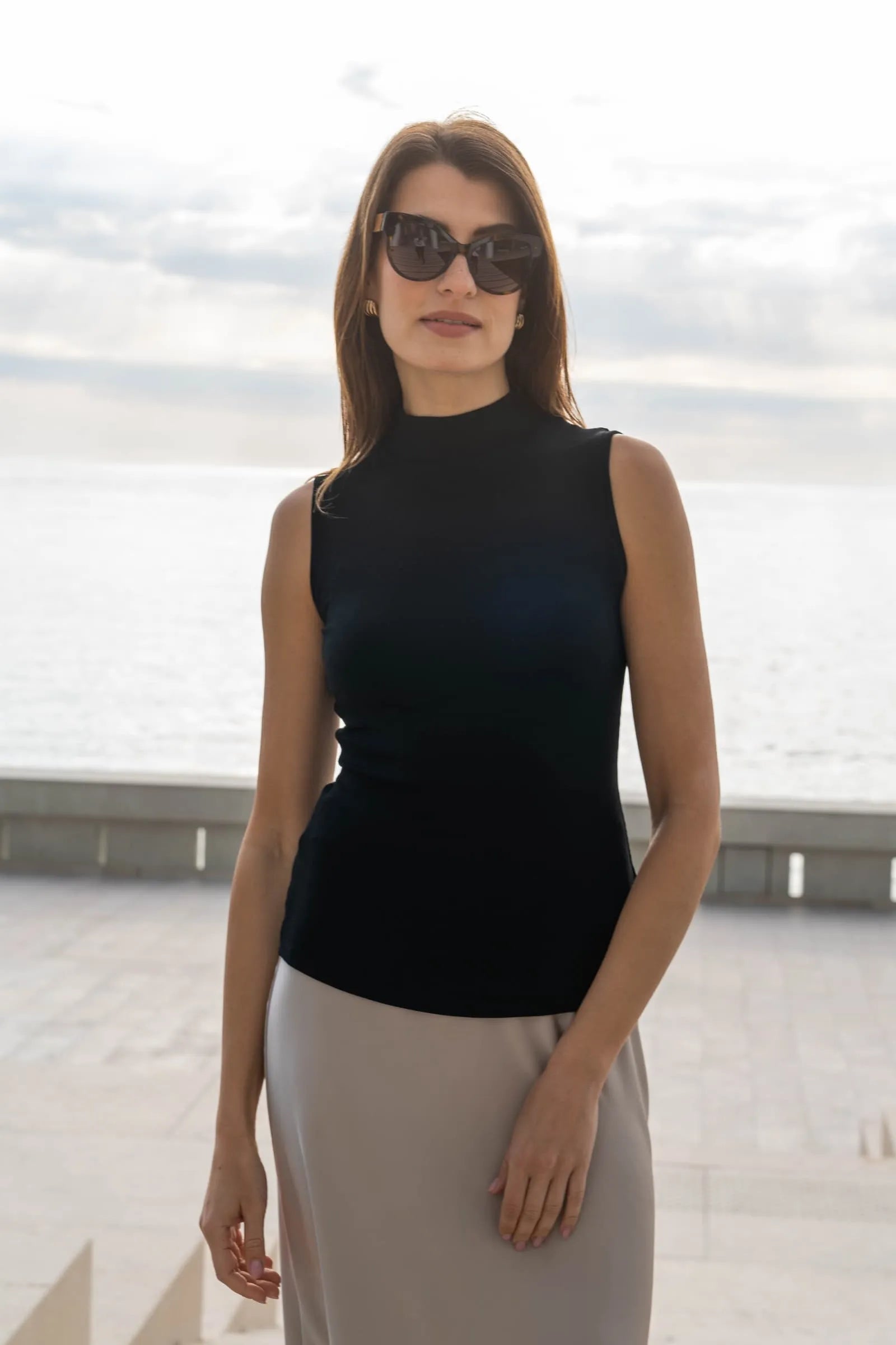 Sleeveless Mock Neck Micro Modal Top - Ecomarket.com