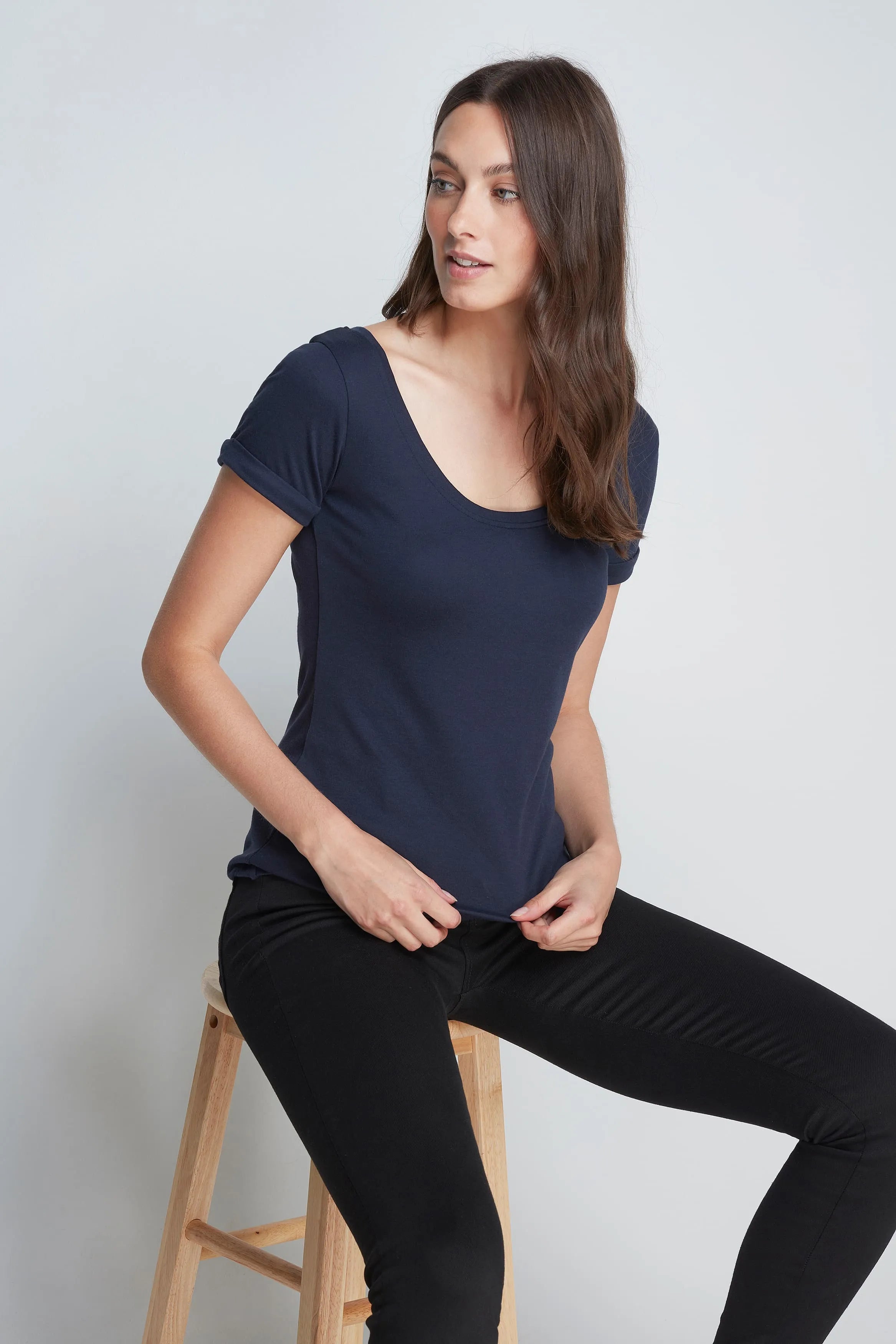 Boat Neck Cotton Modal Blend T-shirt - Ecomarket.com