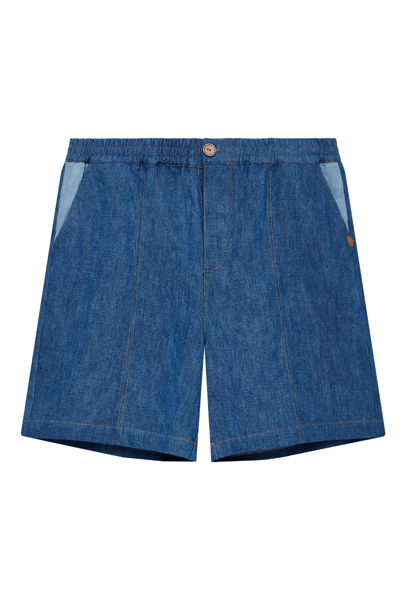 MARIO - Linen Shorts Blue Patchwork - Ecomarket.com