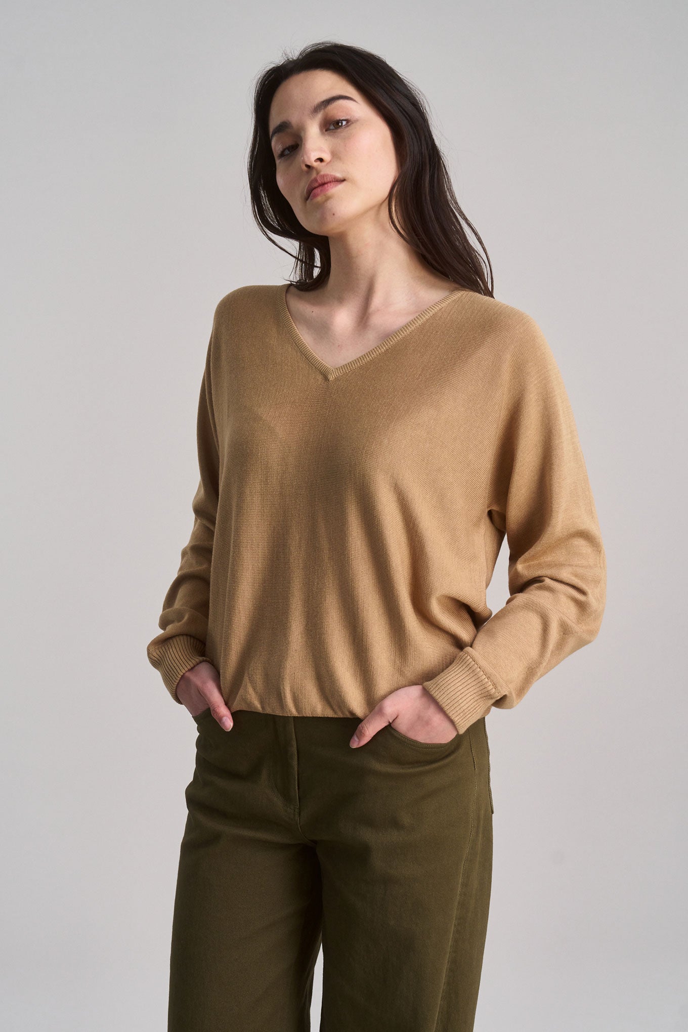 CLOVER - Cotton Tencel Sweater - Camel - Ecomarket.com