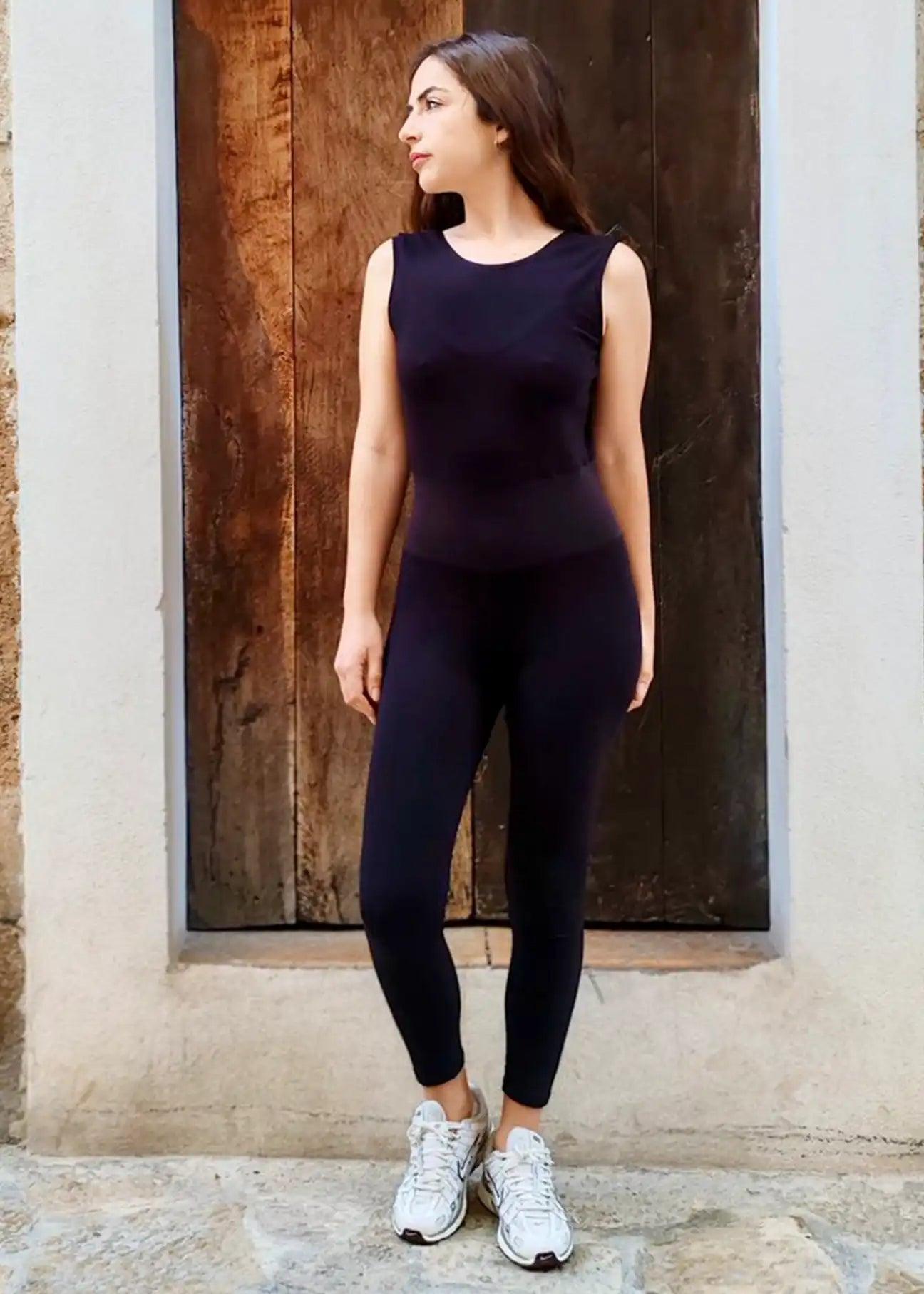 Organic Cotton Sleeveless Vegan Yoga Jumpsuit in Black