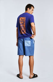 MARIO - Linen Shorts Blue Patchwork - Ecomarket.com