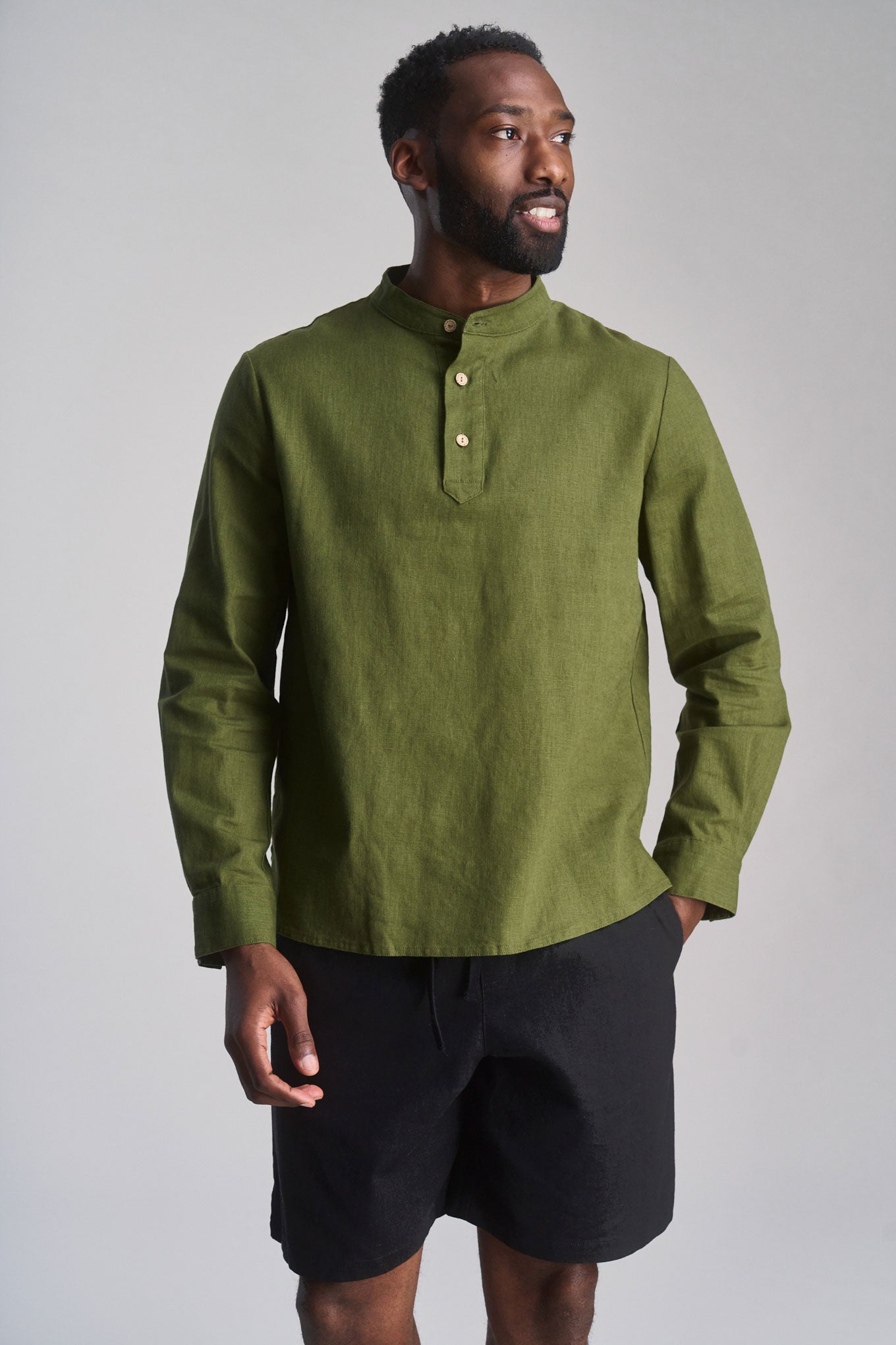 ELIJAH - Organic Linen Cotton Shirt - Khaki - Ecomarket.com