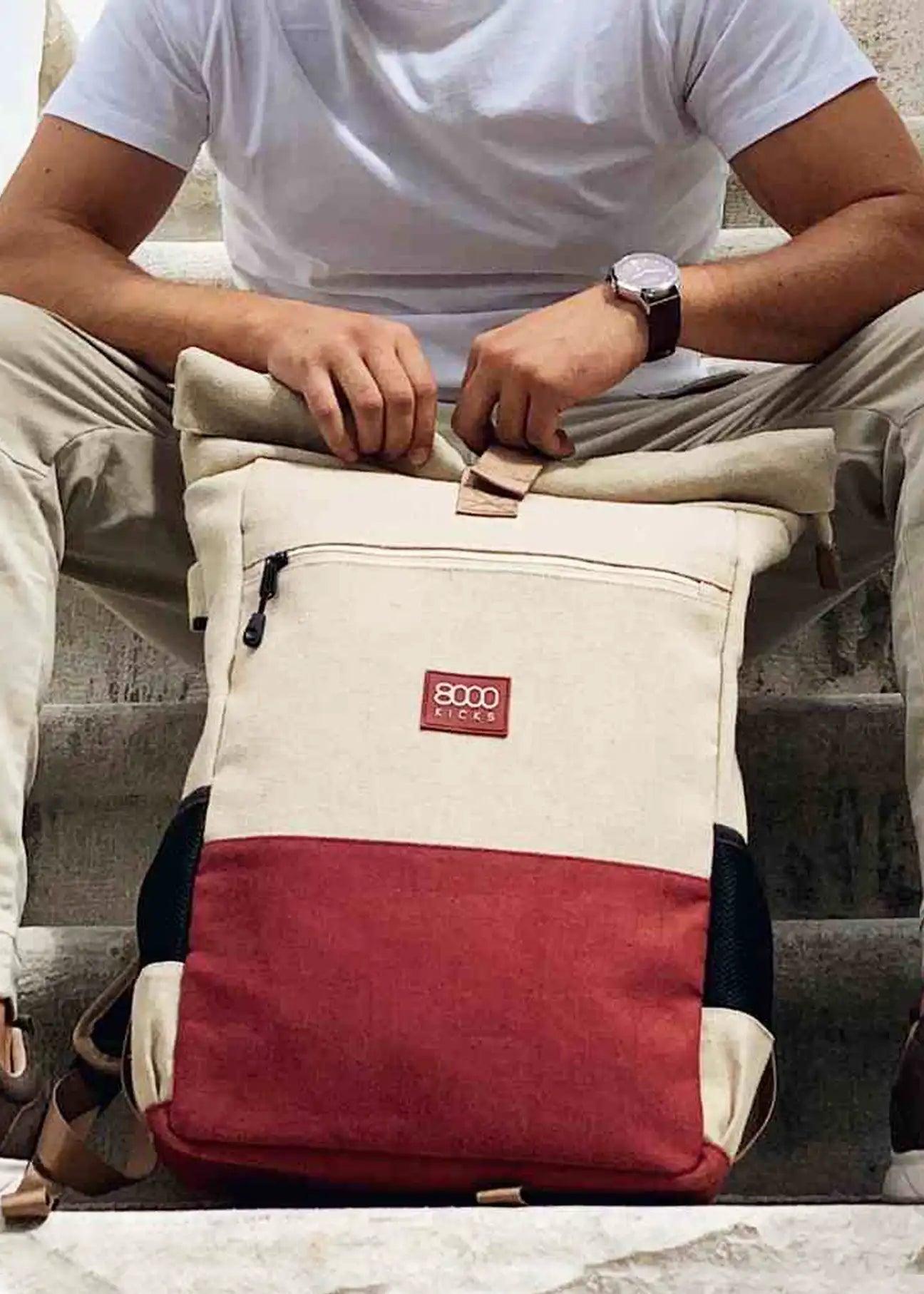 Everyday Backpack in Beige and Red - Ecomarket.com