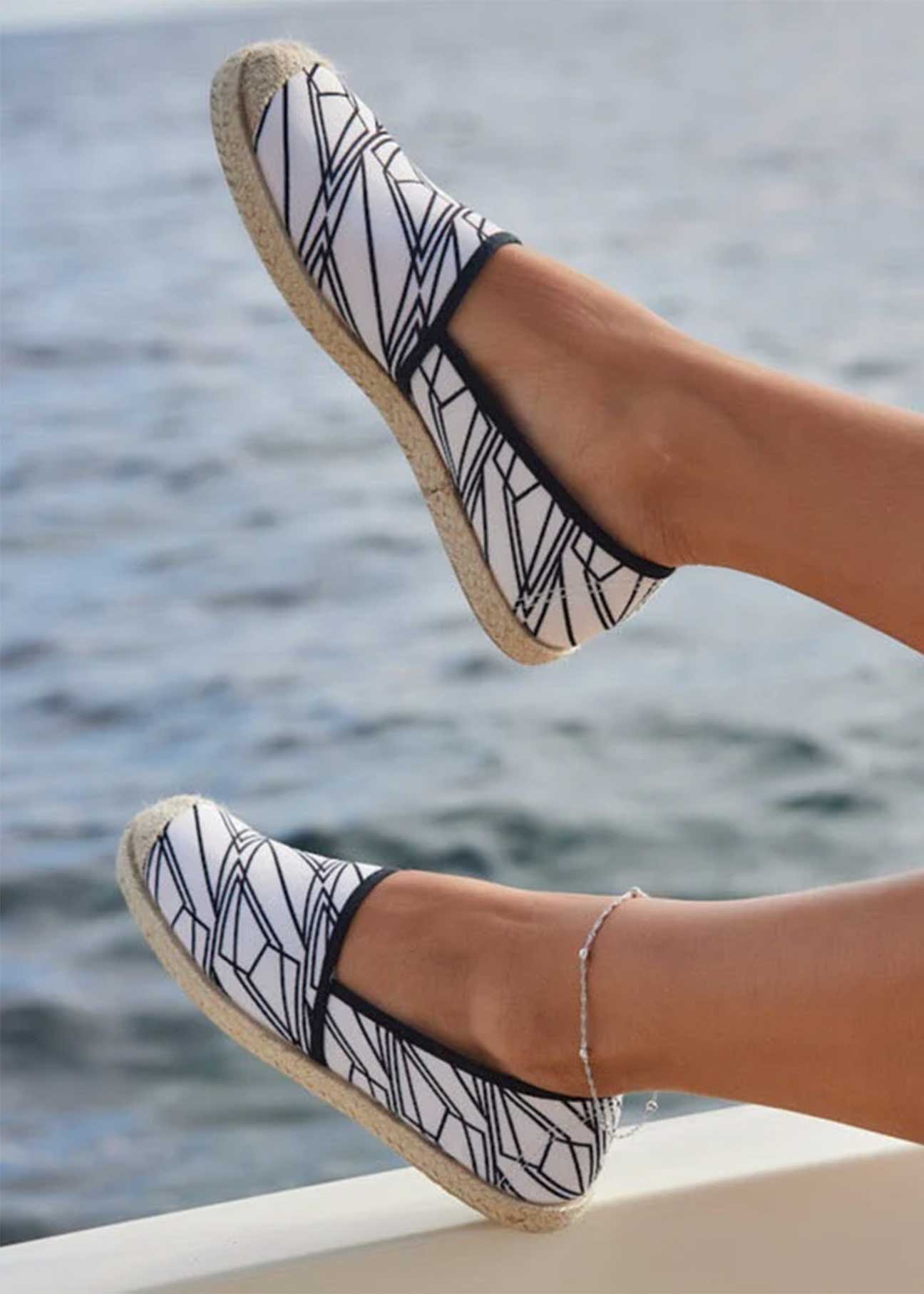 Evita Recycled Cotton Vegan Espadrilles – Black & White Print - Ecomarket.com