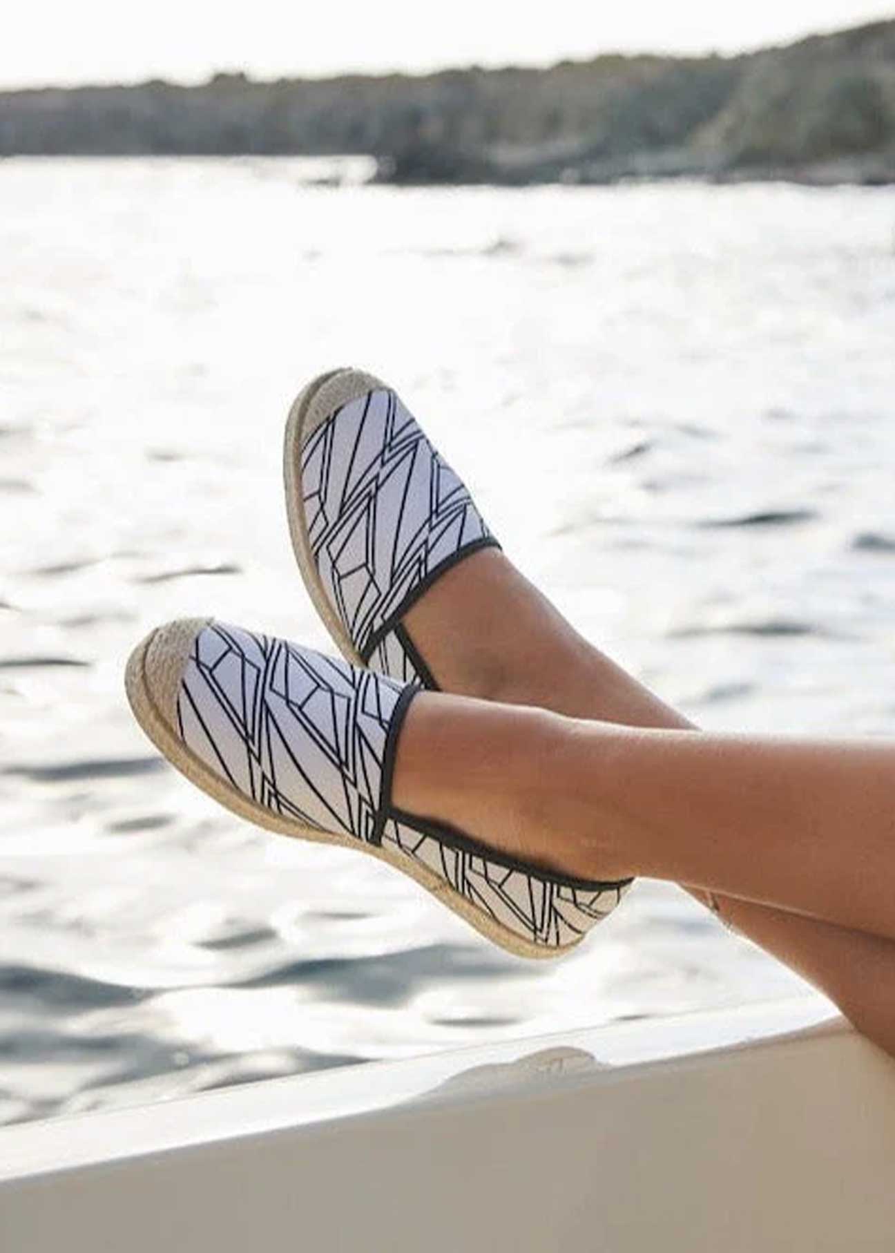 Evita Recycled Cotton Vegan Espadrilles – Black & White Print - Ecomarket.com