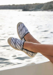 Evita Recycled Cotton Vegan Espadrilles – Black & White Print - Ecomarket.com