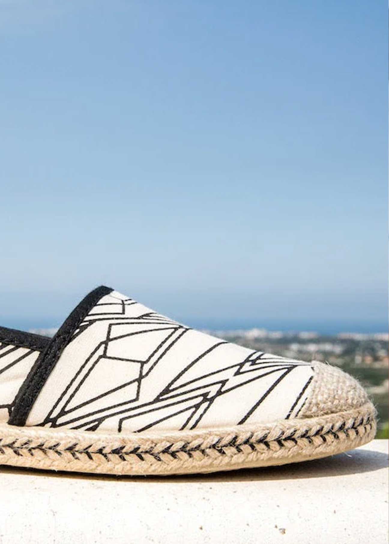 Evita Recycled Cotton Vegan Espadrilles – Black & White Print - Ecomarket.com