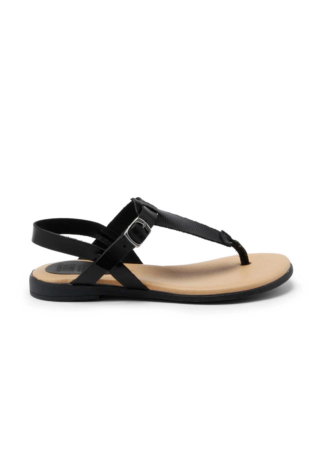 Flora Women's Sustainable Leather Thong Sandals in Black