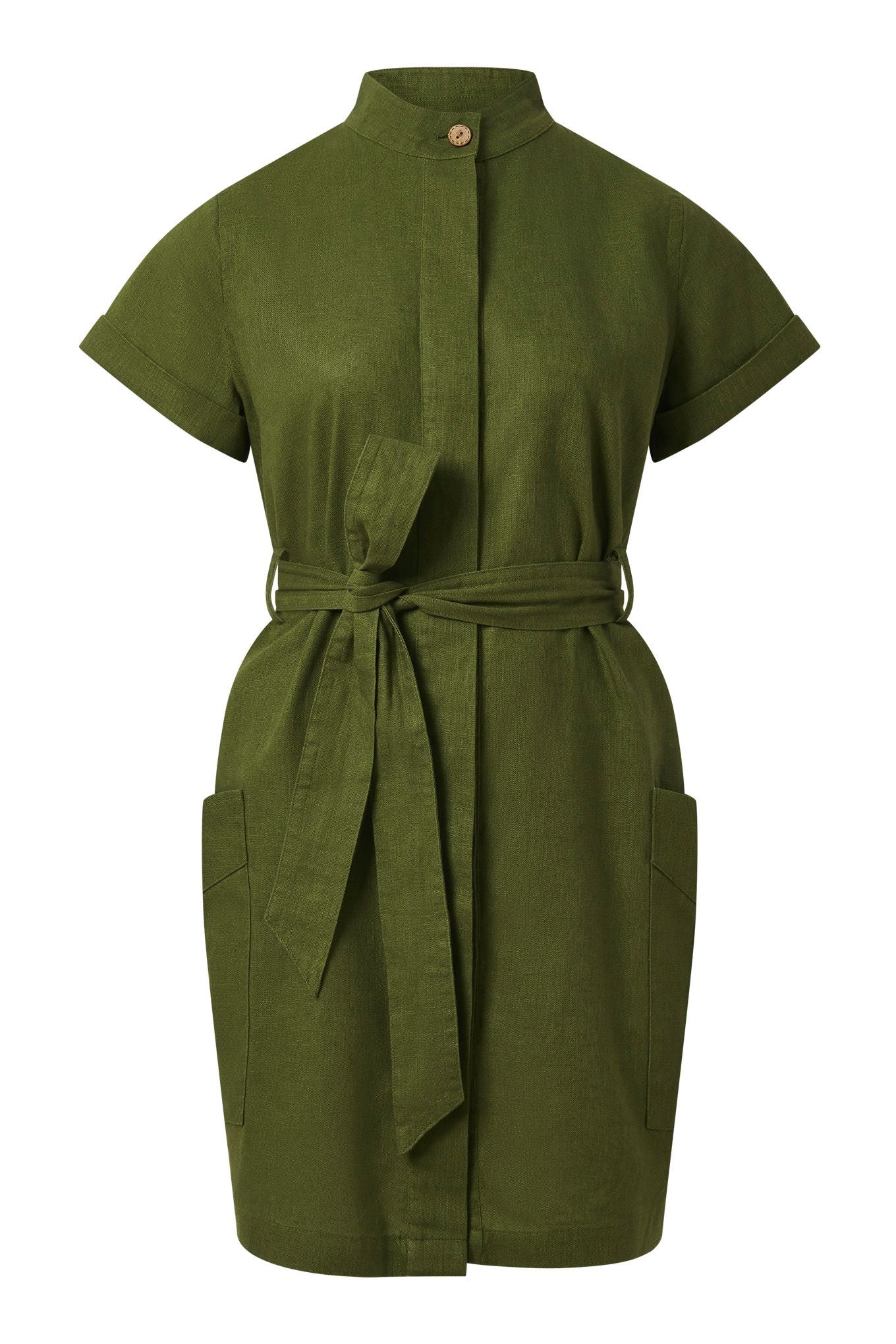 RAFIKI - Organci Linen Cotton Dress - Khaki - Ecomarket.com