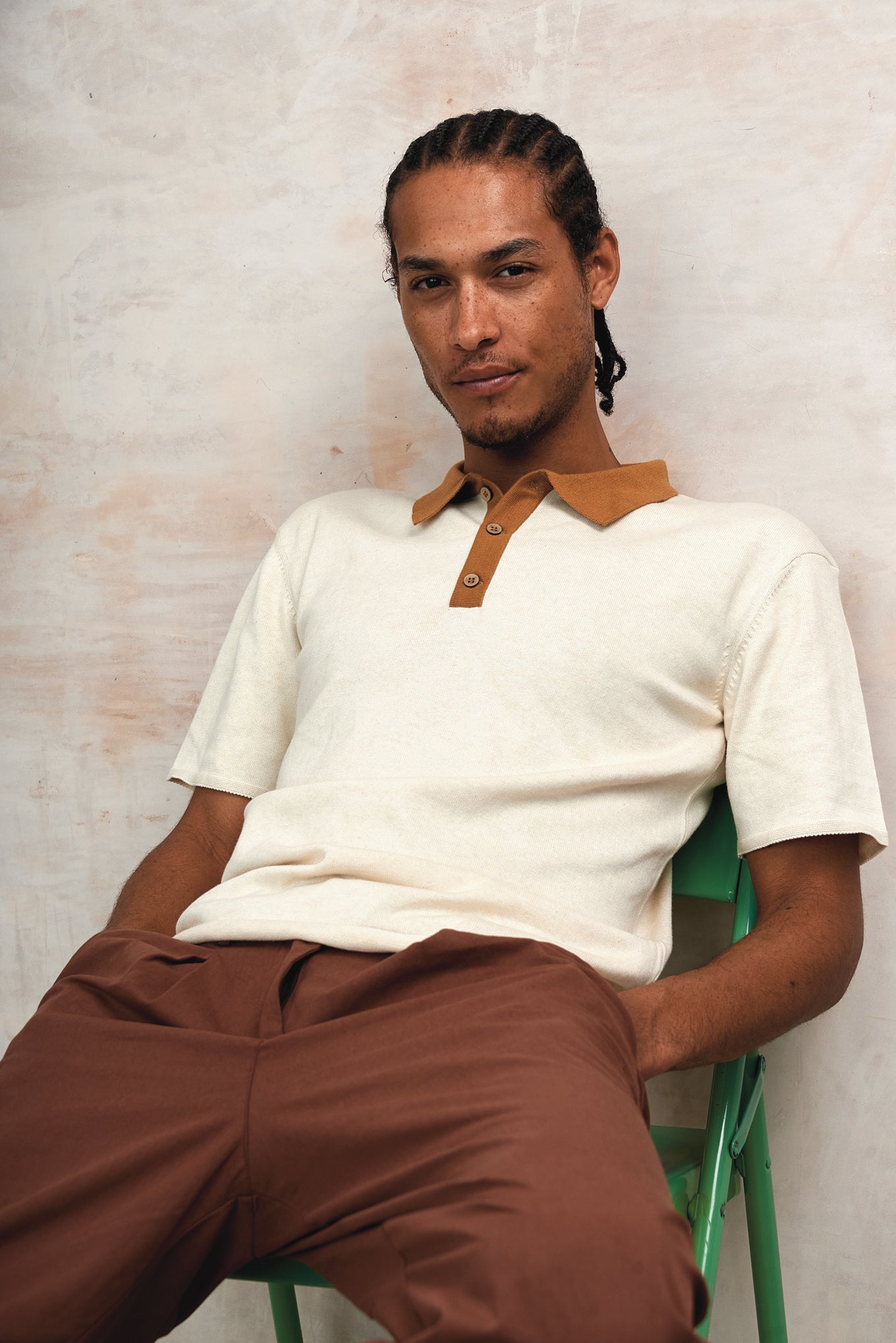 FRANK - Organic Cotton Knit Polo - Sand - Ecomarket.com