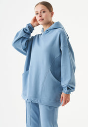 HANDE Soft Touch Oversize Hoodie in 100% Organic Cotton in steel blue - Ecomarket.com
