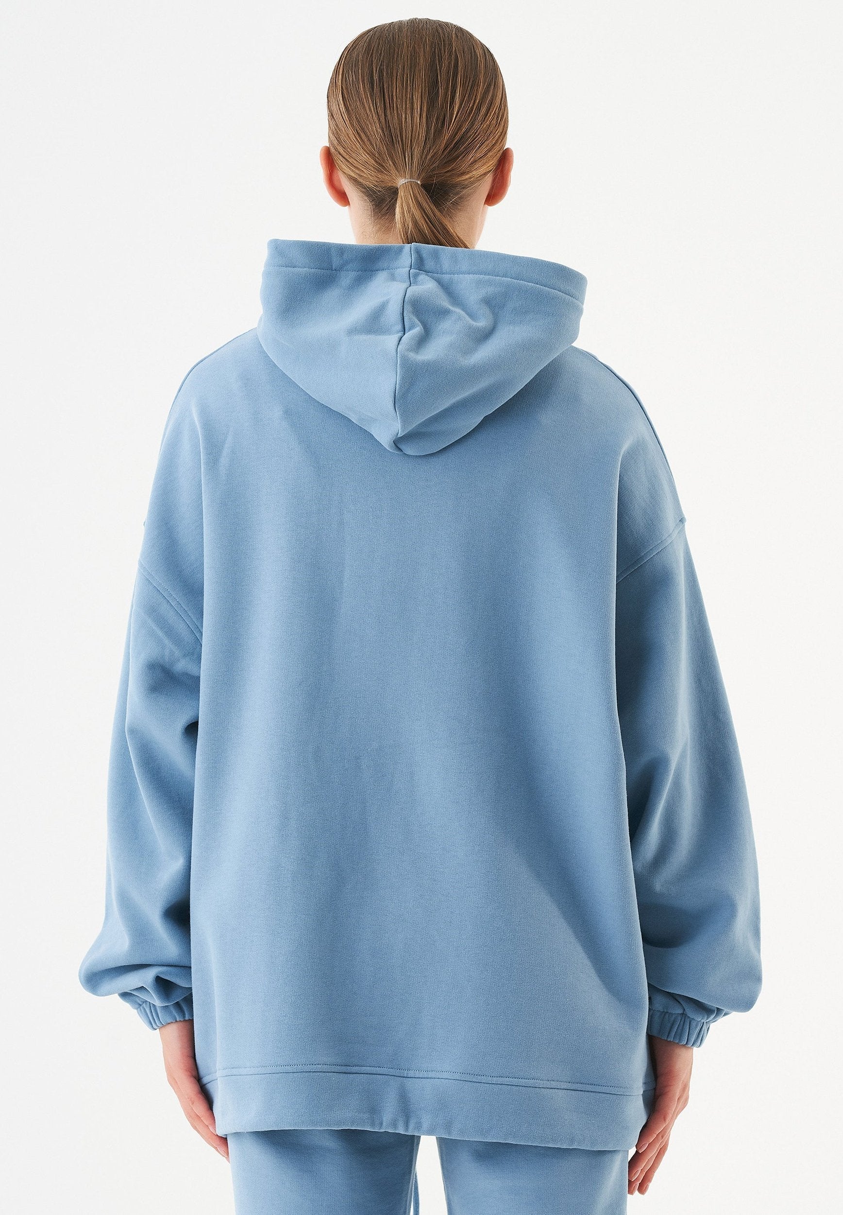 HANDE Soft Touch Oversize Hoodie in 100% Organic Cotton in steel blue - Ecomarket.com