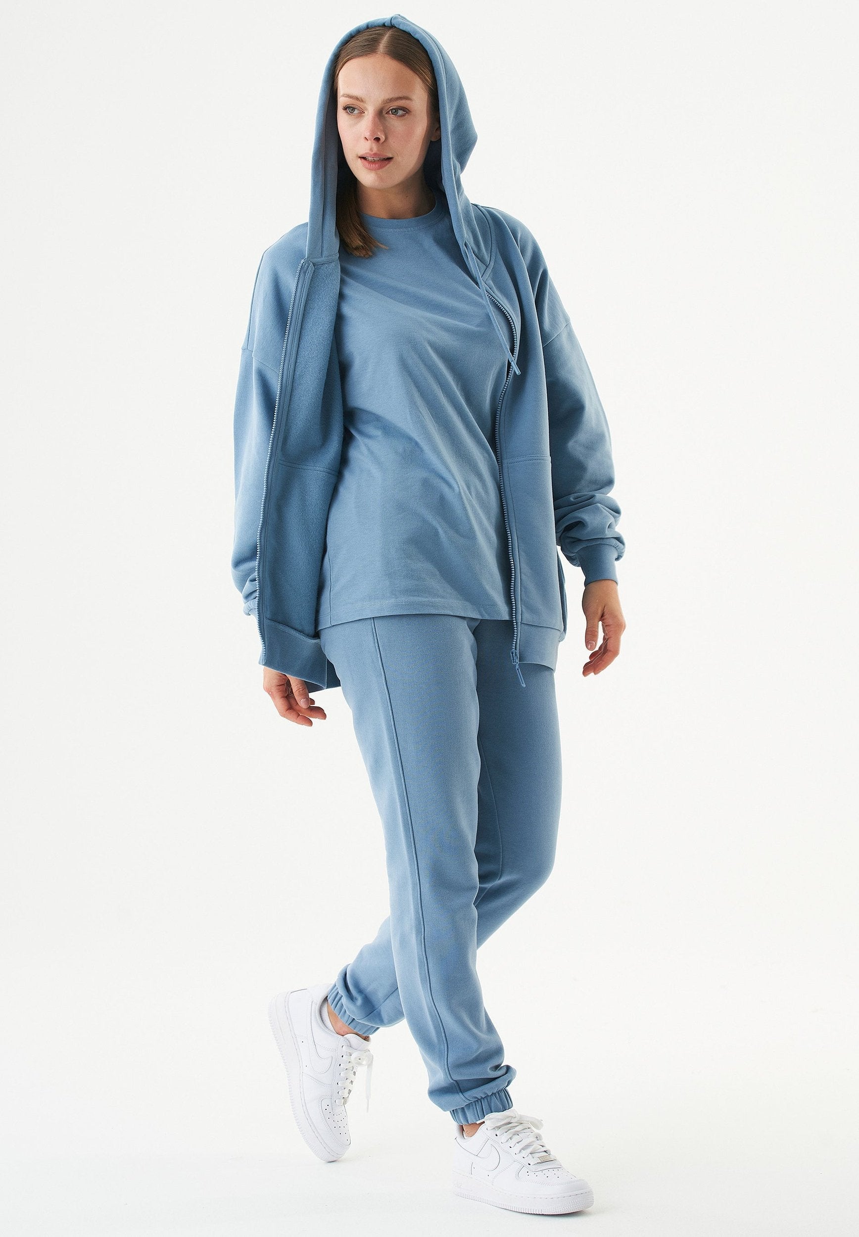 JALE Soft Touch Hoodie in 100% Organic Cotton in steel blue - Ecomarket.com