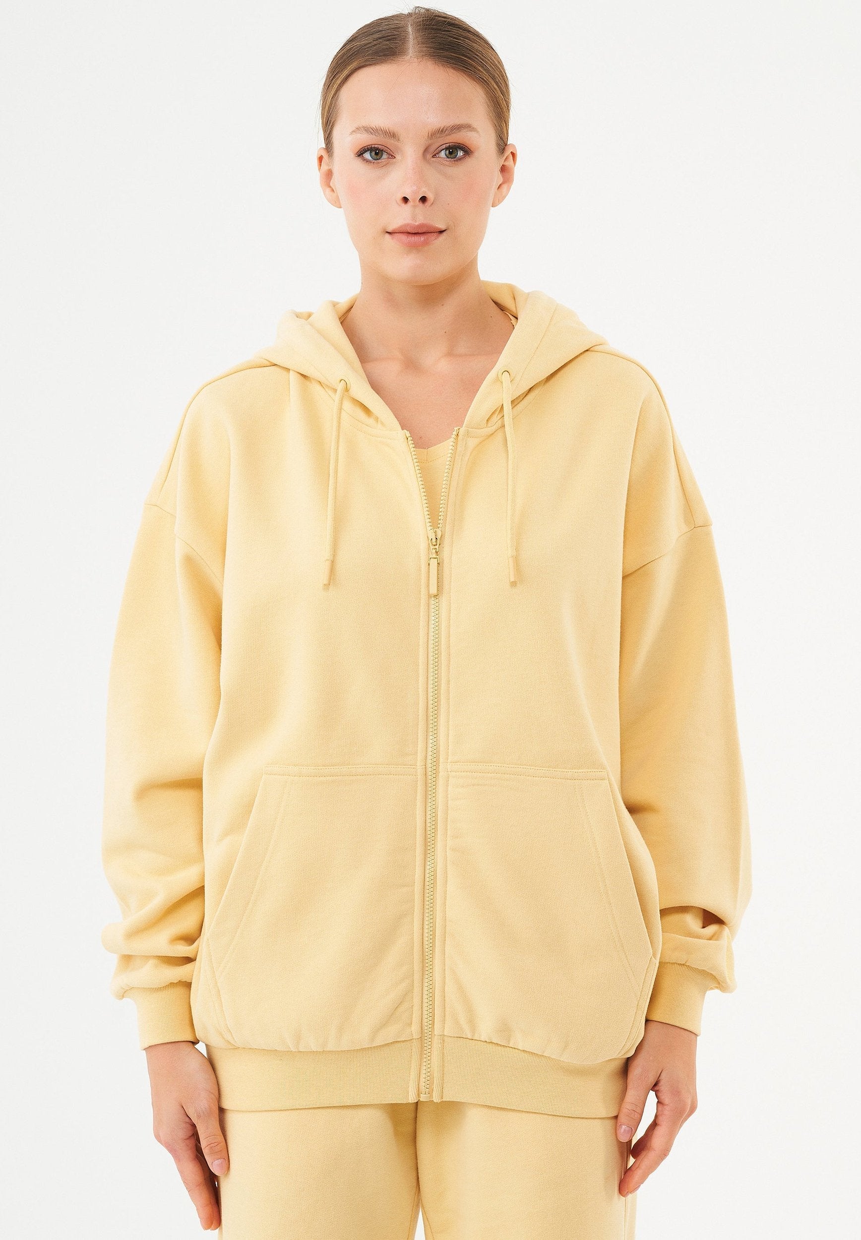 JALE Soft Touch Hoodie in 100% Organic Cotton in soft yellow - Ecomarket.com
