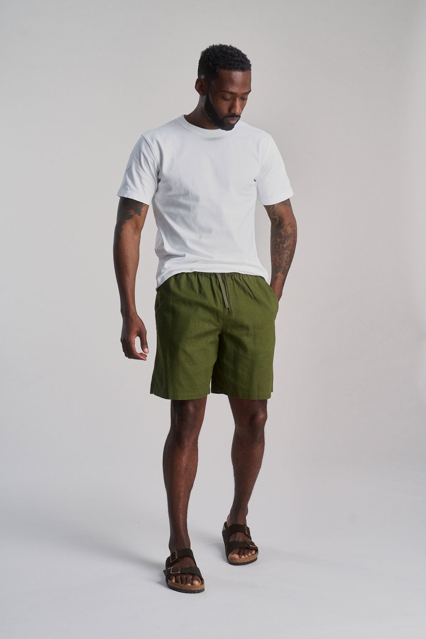 JERRY - Organic Linen Cotton Shorts - Khaki - Ecomarket.com