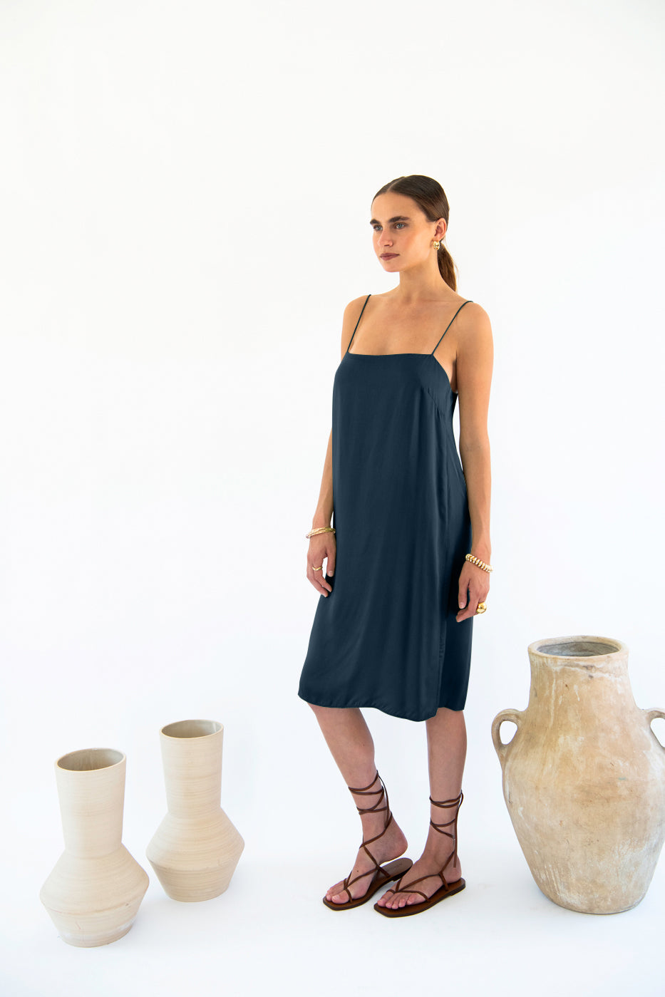 Julianne Boxy Slip Dress - Satin Tencel - Ecomarket.com