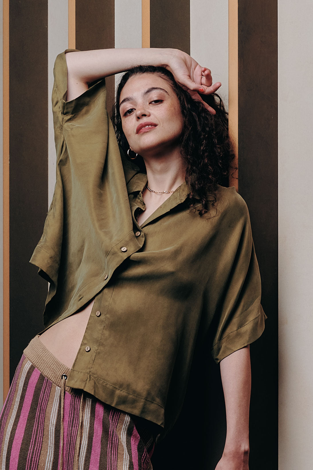 KIMONO - Cupro Shirt - Army Green - Ecomarket.com