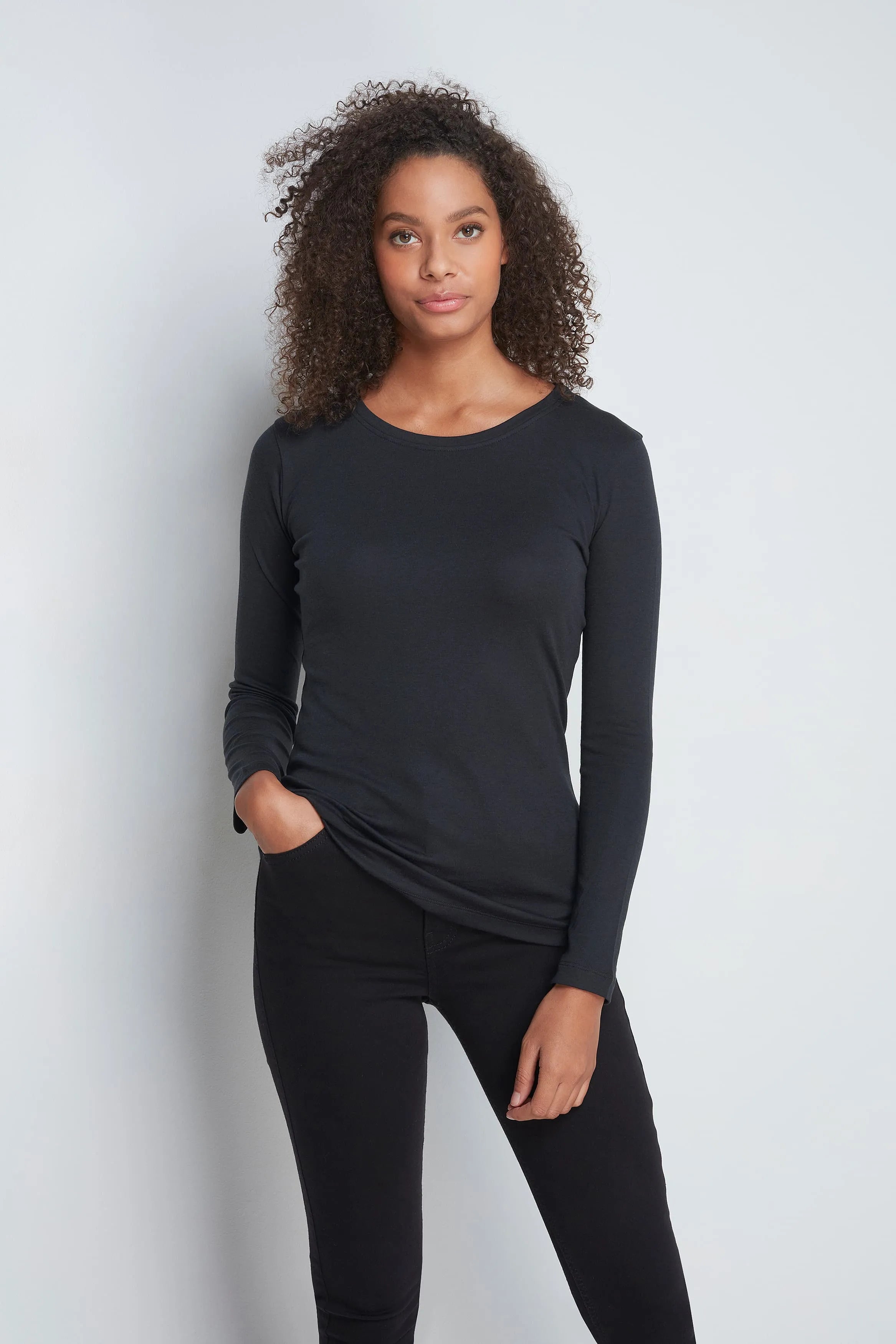 Long Sleeve Crew Neck Cotton Modal Blend T-shirt - Ecomarket.com