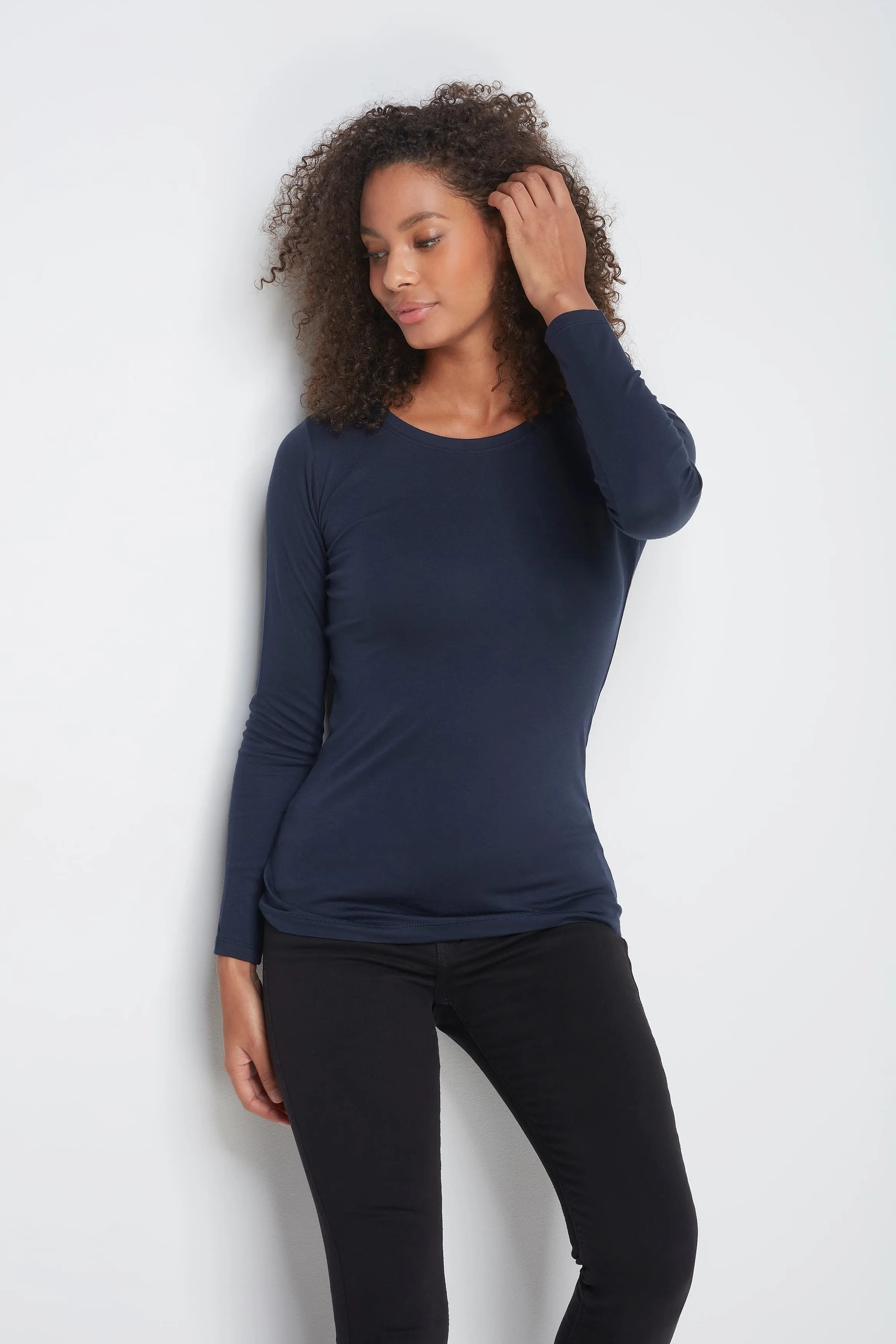 Long Sleeve Crew Neck Cotton Modal Blend T-shirt - Ecomarket.com