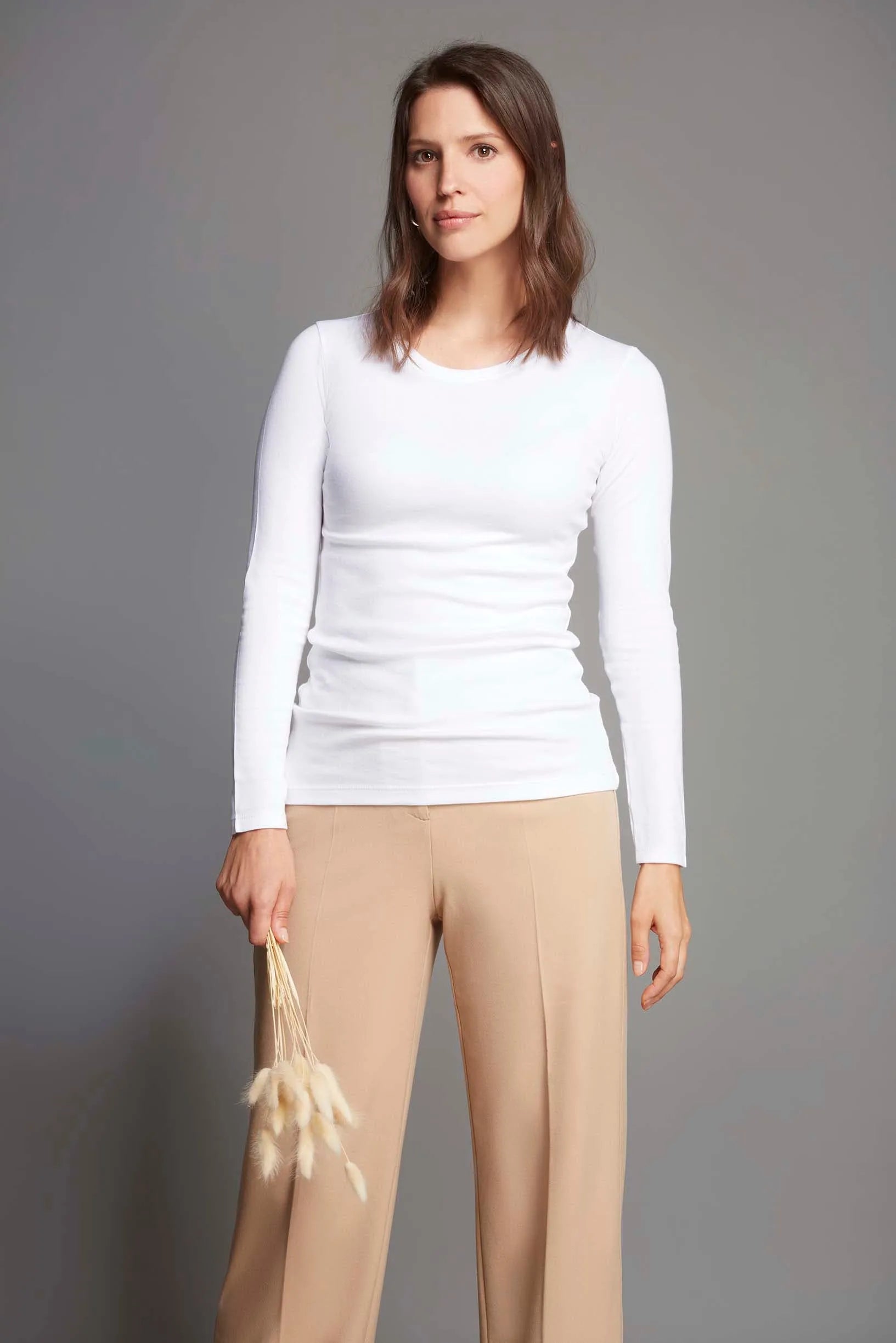 Long Sleeve Crew Neck Cotton Modal Blend T-shirt - Ecomarket.com