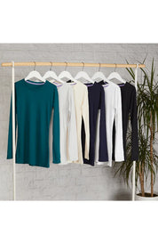 Long Sleeve Crew Neck Cotton Modal Blend T-shirt - Ecomarket.com
