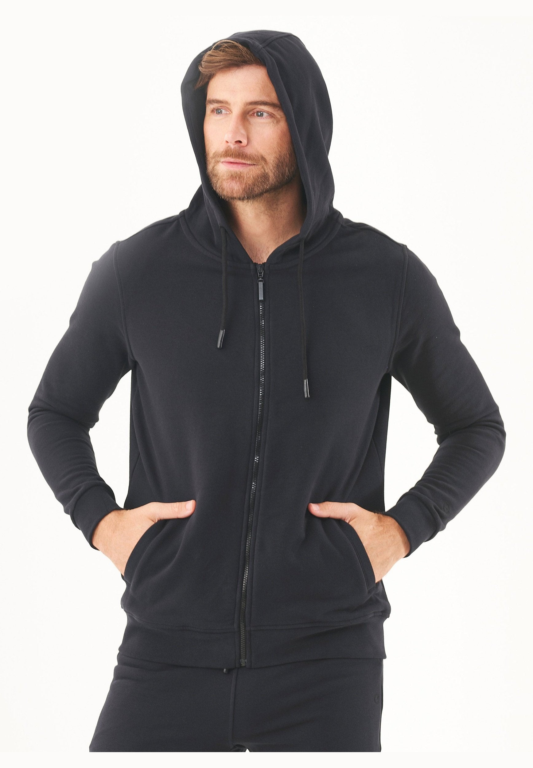 Soft Touch Zip Hoodie in 100% Organic Cotton in black - Ecomarket.com