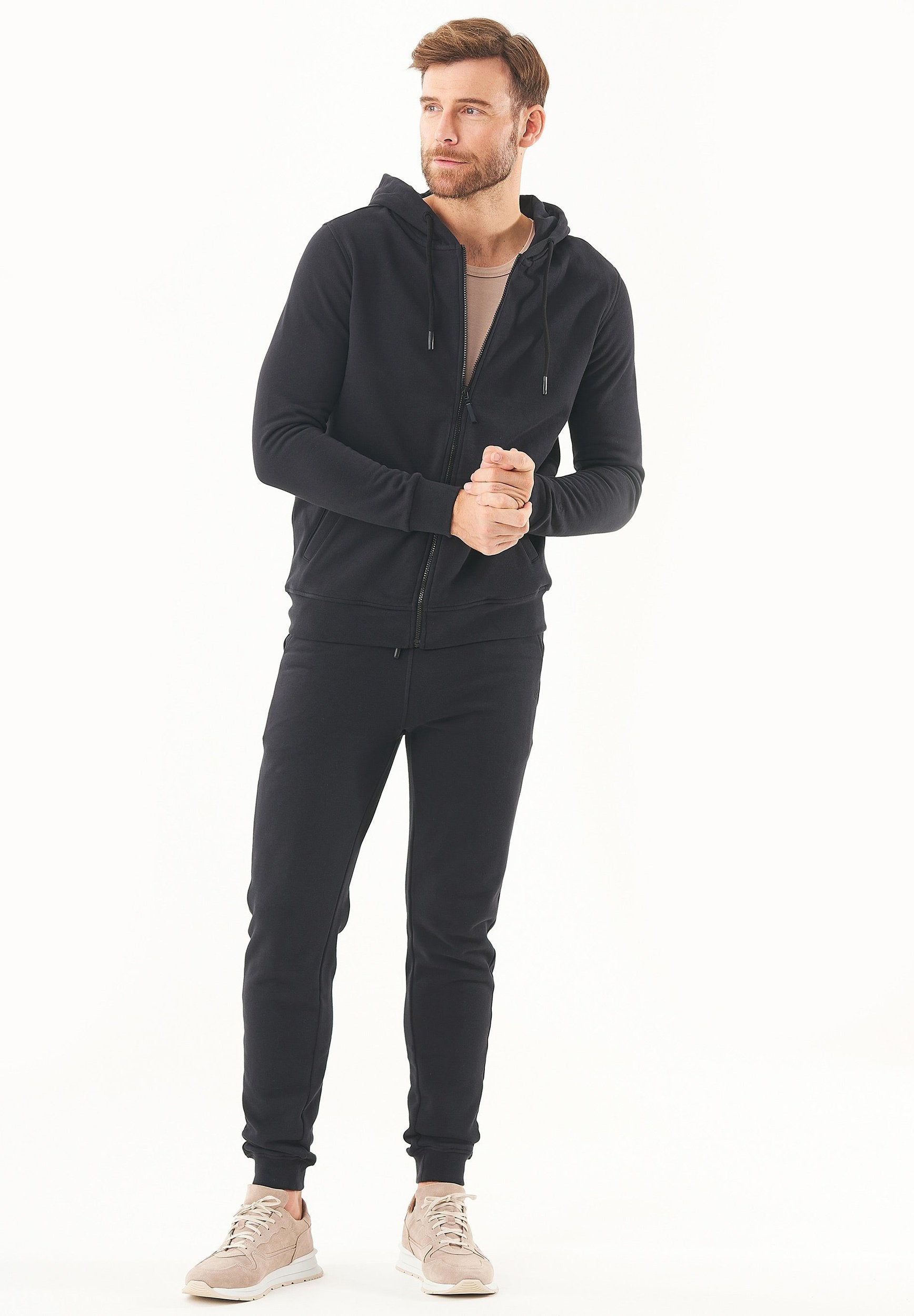 Soft Touch Zip Hoodie in 100% Organic Cotton in black - Ecomarket.com