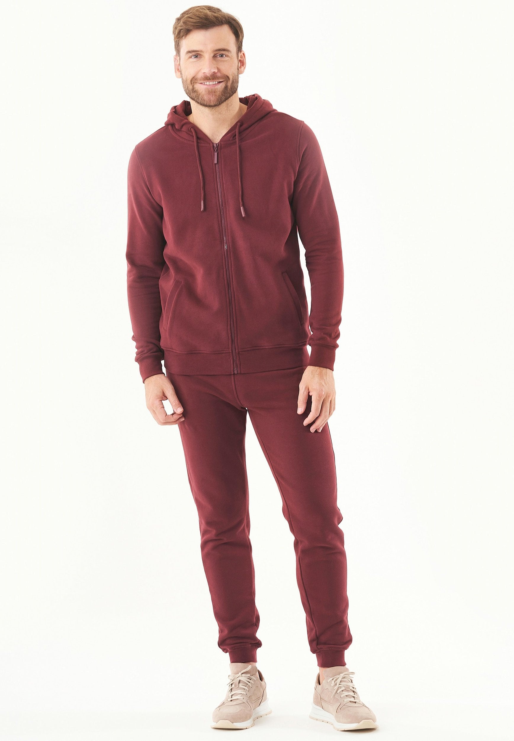 Soft Touch Zip Hoodie in 100% Organic Cotton in bordeaux - Ecomarket.com