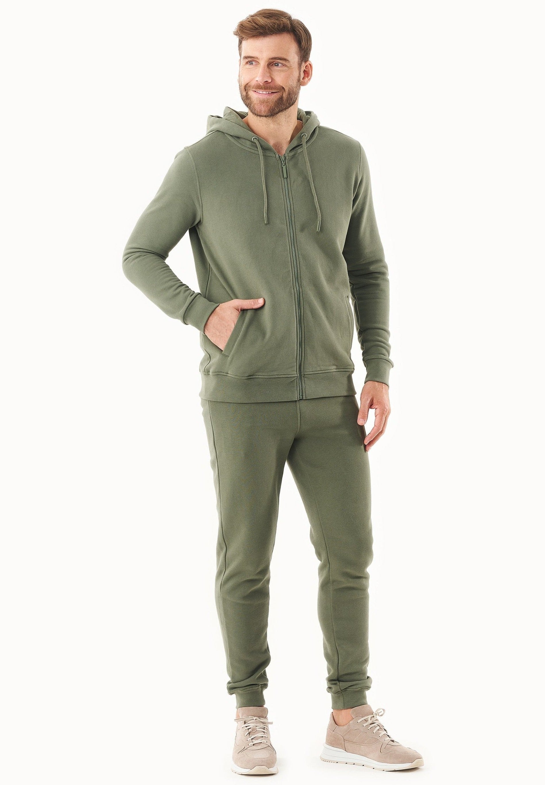 Soft Touch Zip Hoodie in 100% Organic Cotton in olive green - Ecomarket.com