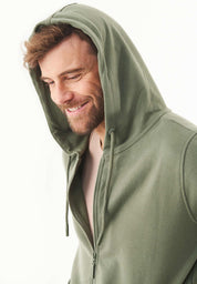 Soft Touch Zip Hoodie in 100% Organic Cotton in olive green - Ecomarket.com