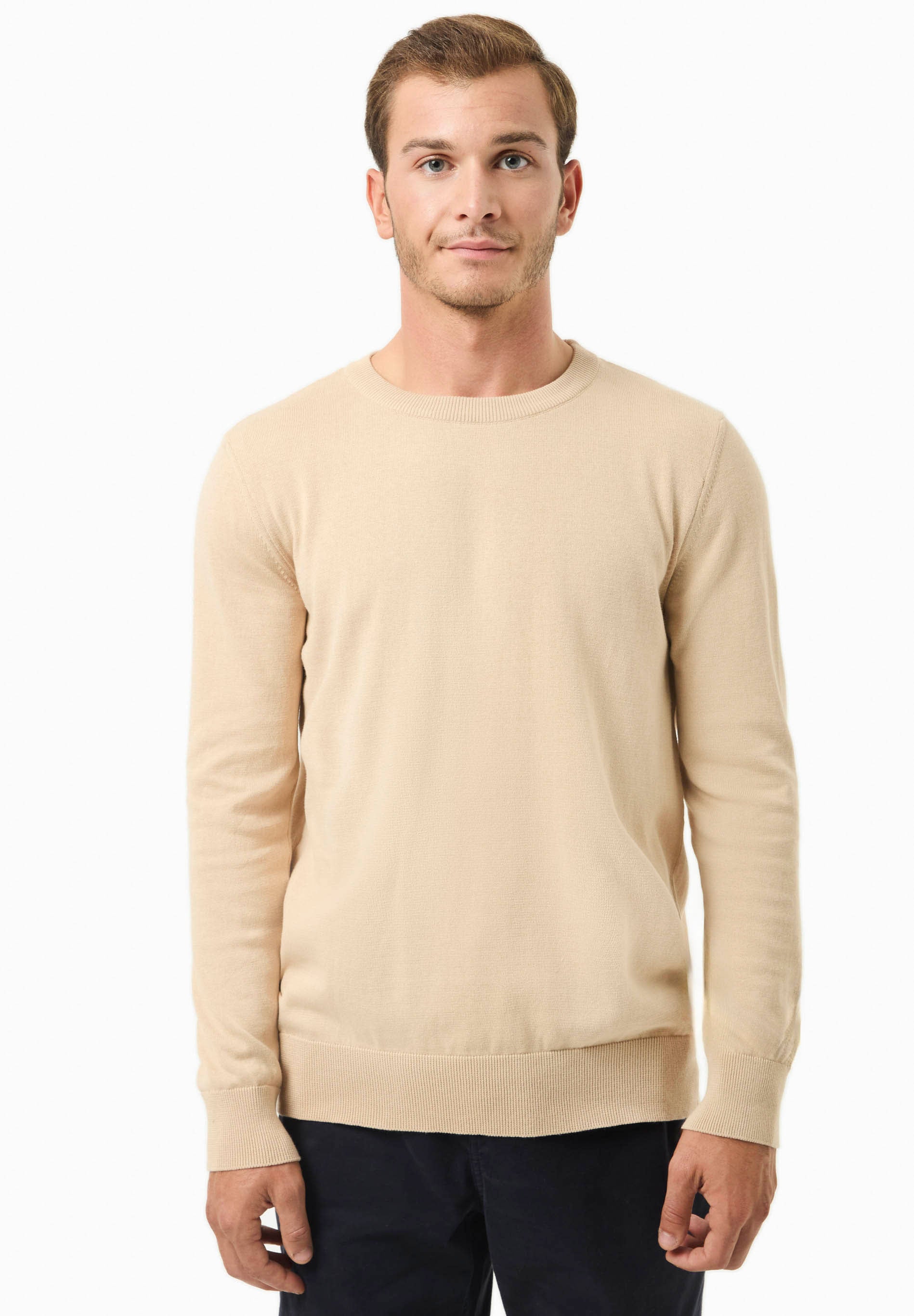 Organic Cotton Knit Crewneck Sweater in beige - Ecomarket.com