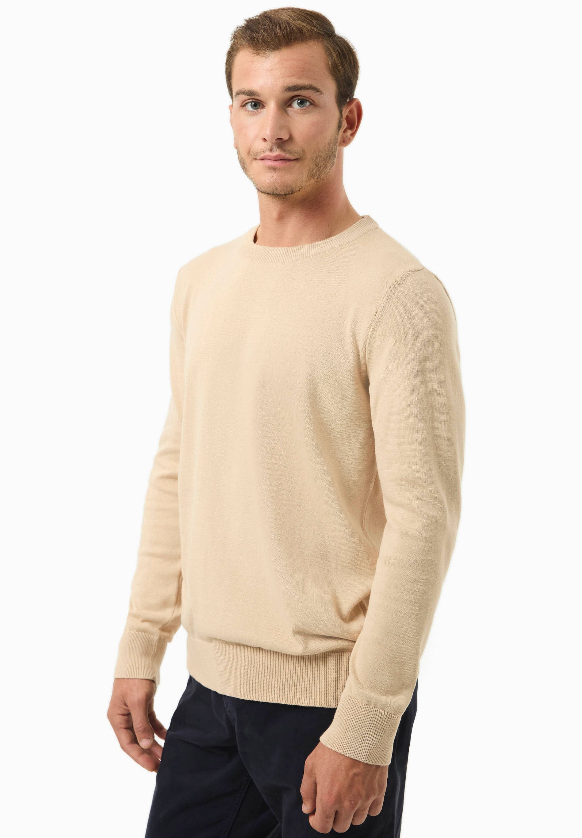 Organic Cotton Knit Crewneck Sweater in beige - Ecomarket.com