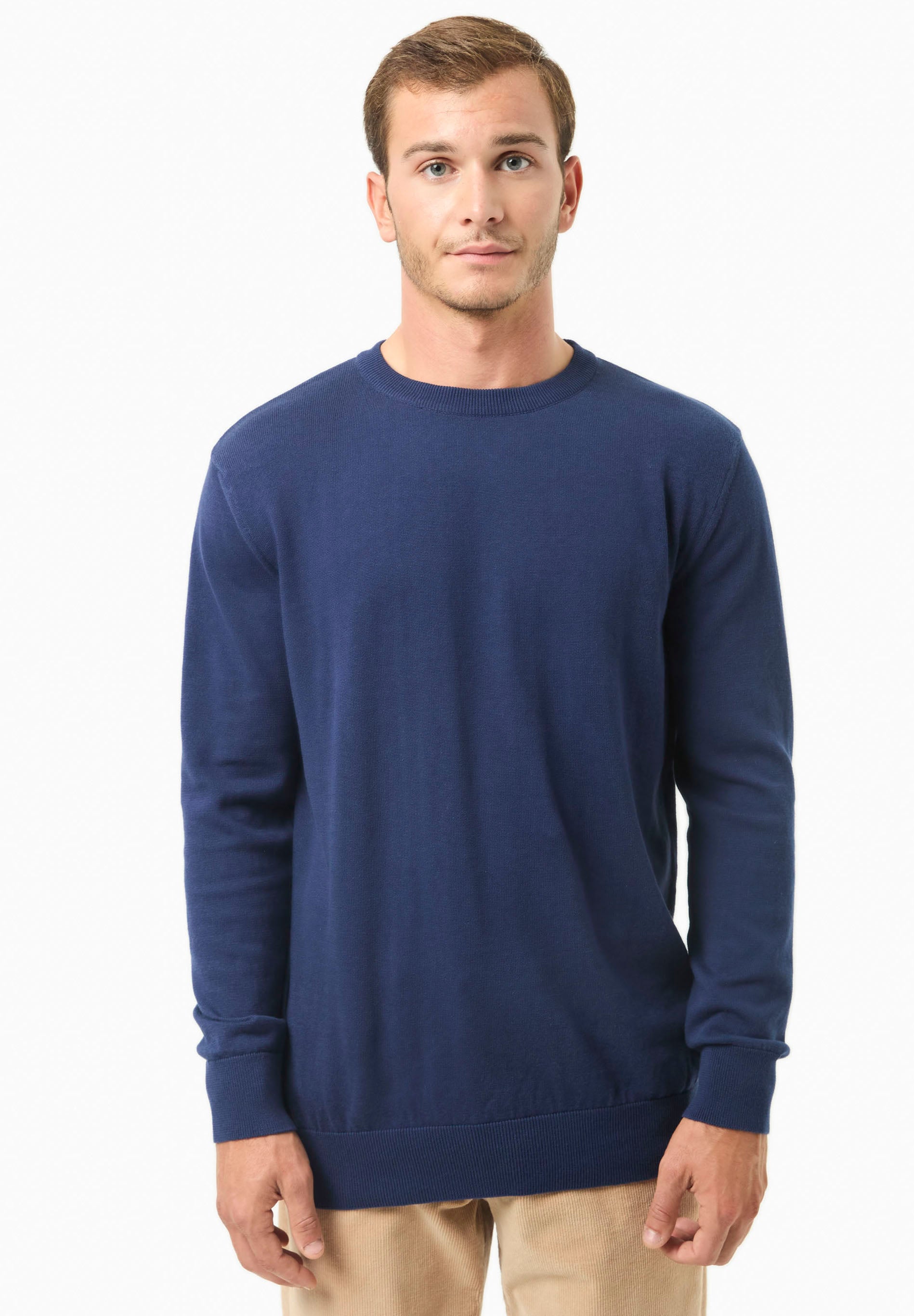 Organic Cotton Knit Crewneck Sweater in navy - Ecomarket.com