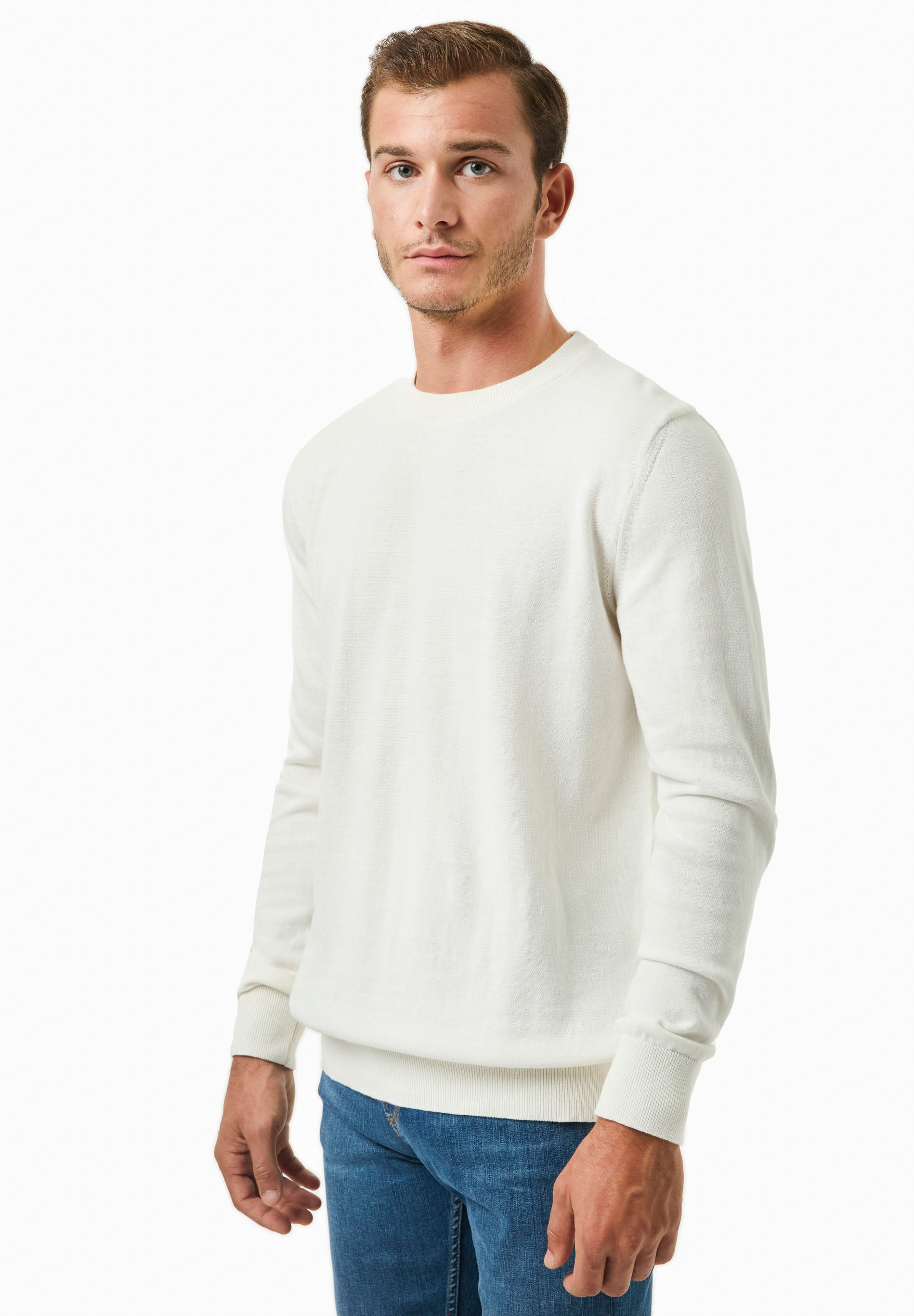 Organic Cotton Knit Crewneck Sweater in white - Ecomarket.com