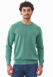 Organic Cotton Knit Crewneck Sweater in leaf green - Ecomarket.com