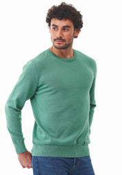 Organic Cotton Knit Crewneck Sweater in leaf green - Ecomarket.com