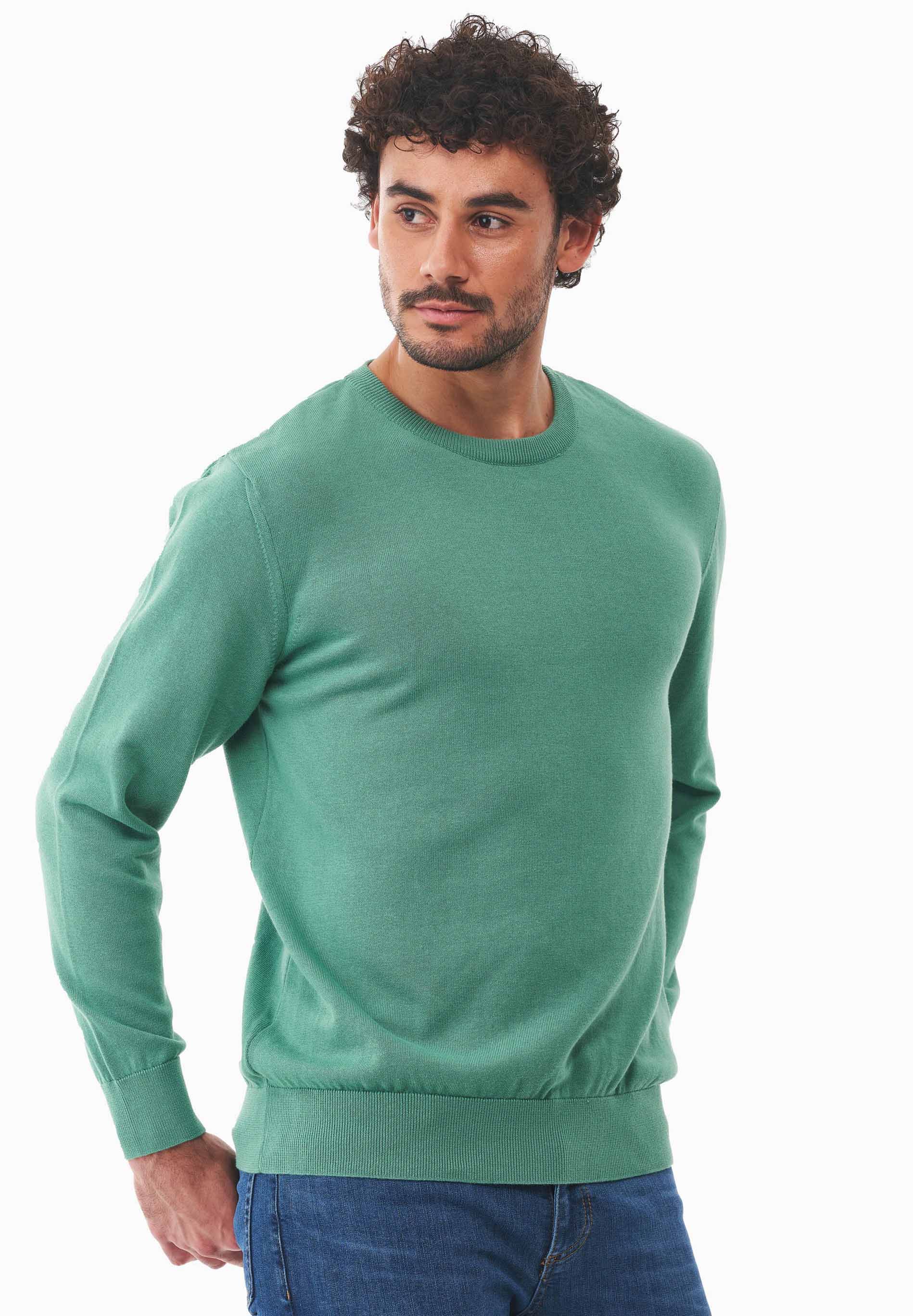 Organic Cotton Knit Crewneck Sweater in leaf green - Ecomarket.com