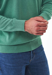 Organic Cotton Knit Crewneck Sweater in leaf green - Ecomarket.com