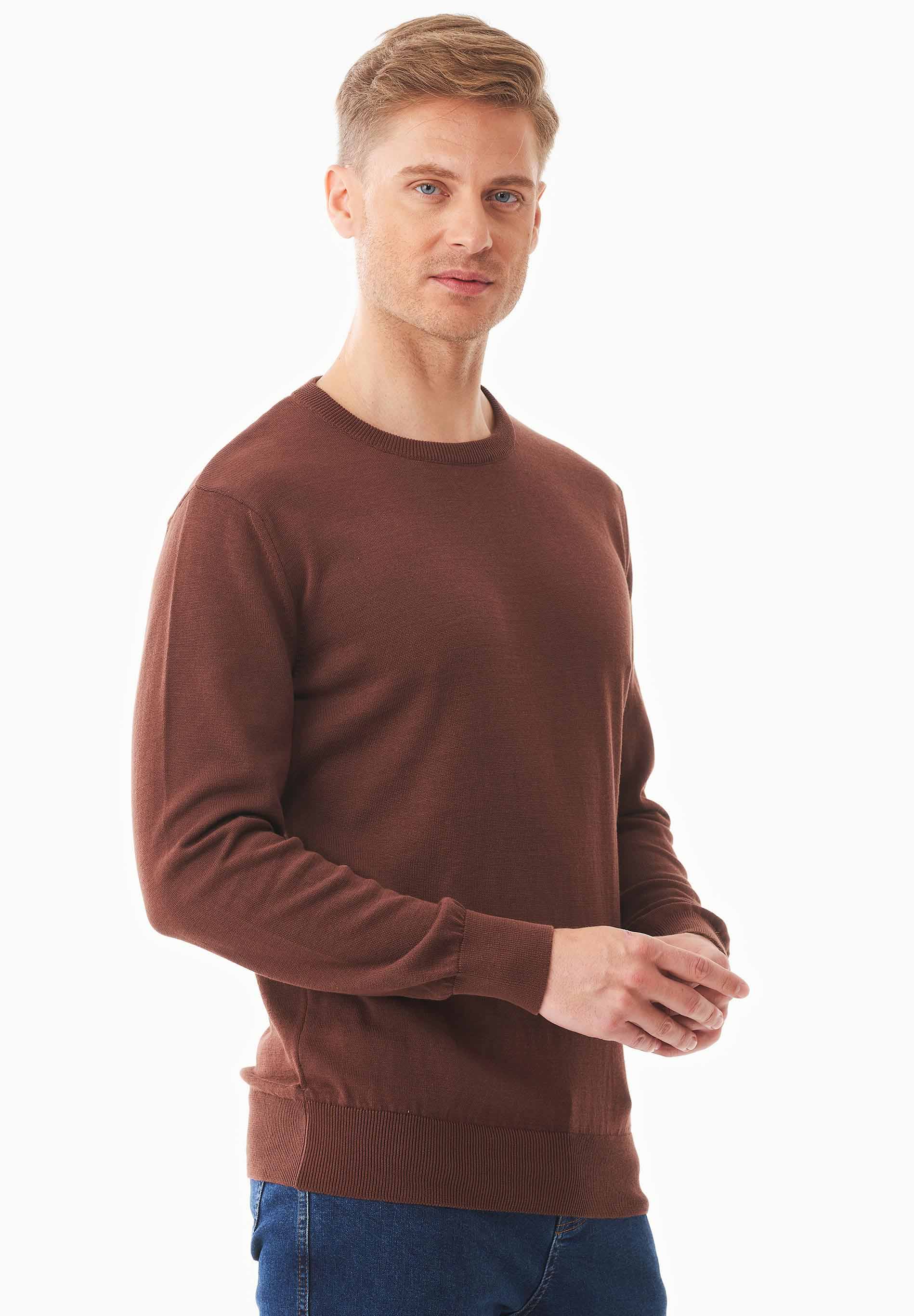 Organic Cotton Knit Crewneck Sweater in brown - Ecomarket.com