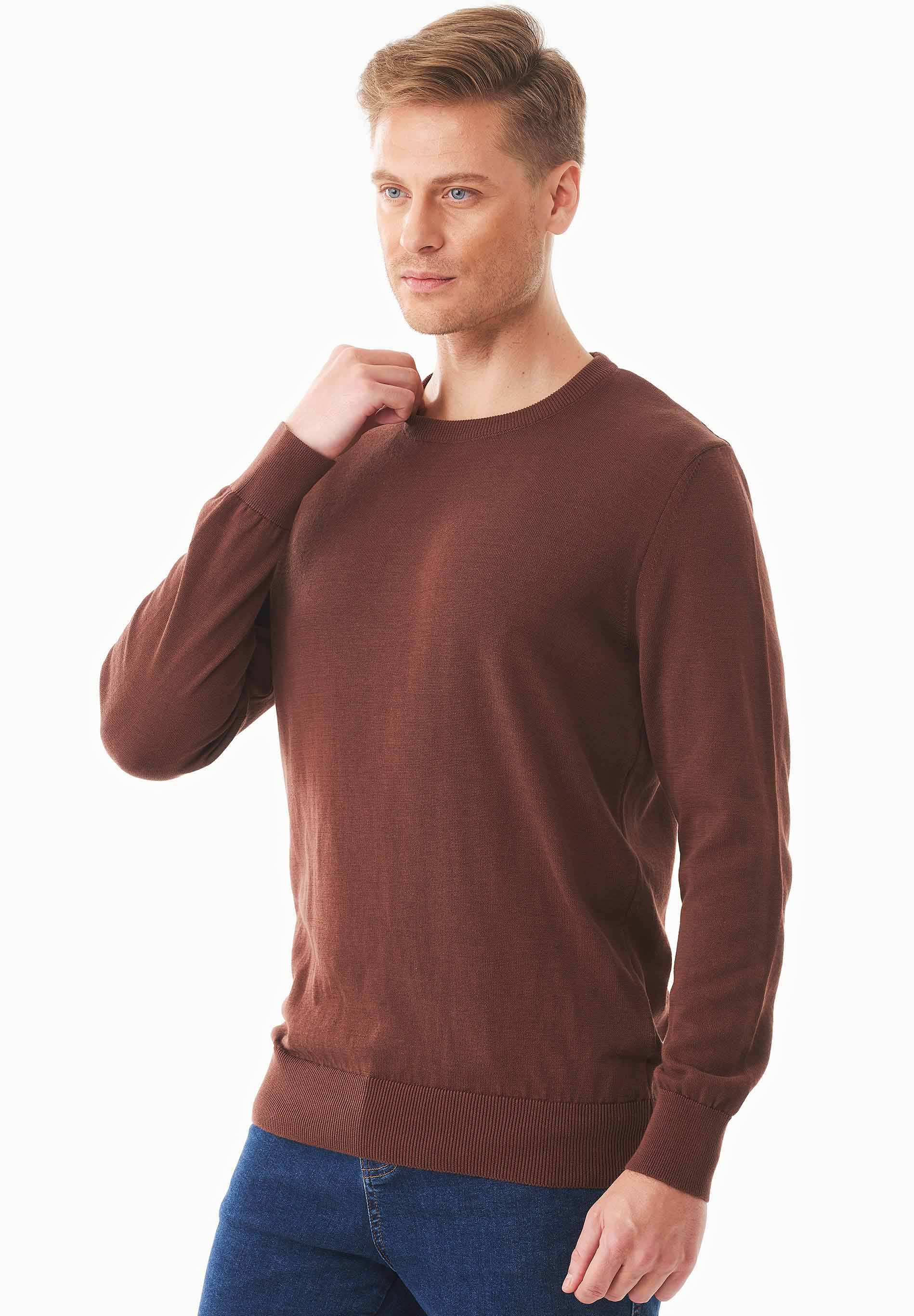 Organic Cotton Knit Crewneck Sweater in brown - Ecomarket.com
