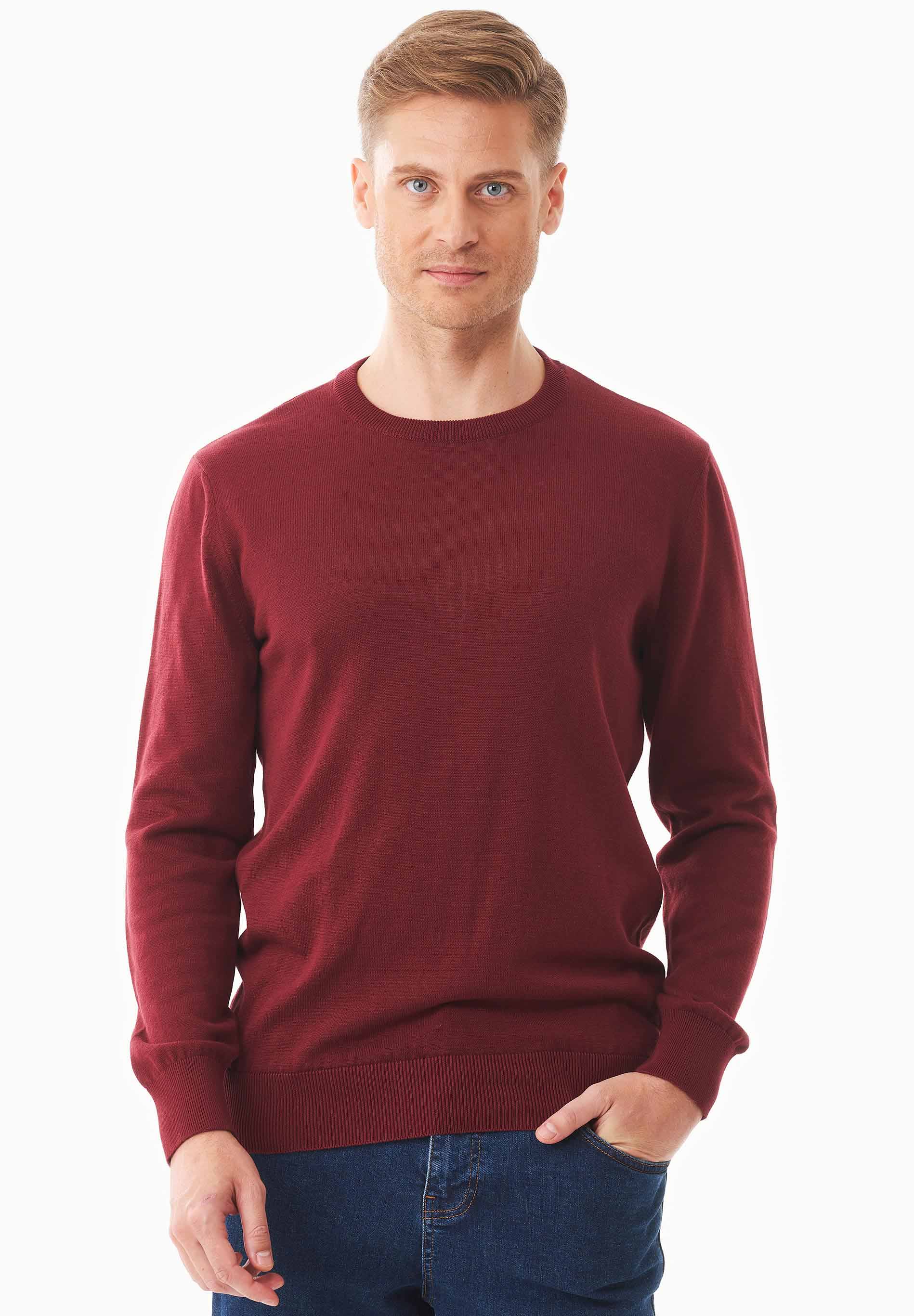 Organic Cotton Knit Crewneck Sweater in syrah red - Ecomarket.com
