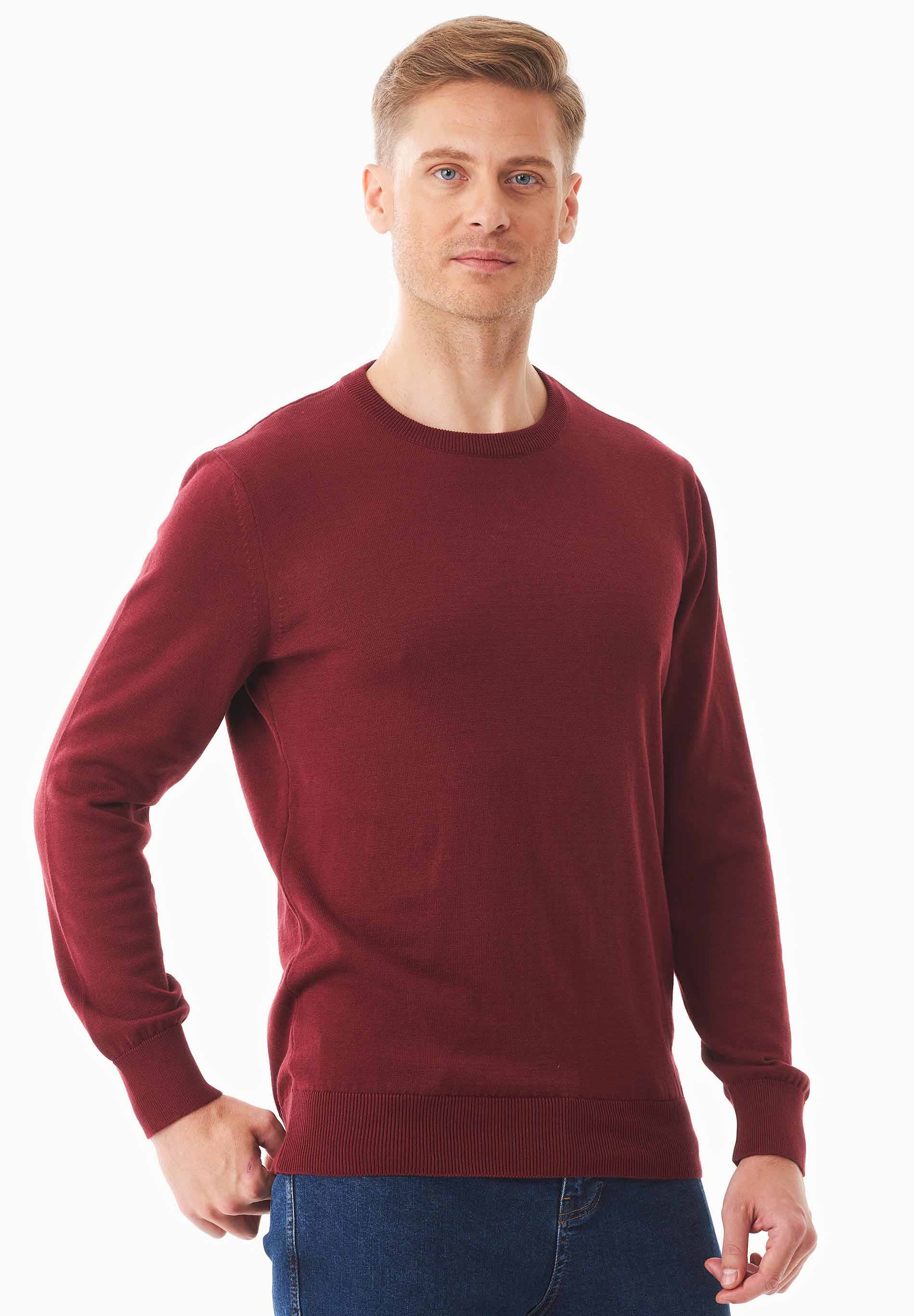 Organic Cotton Knit Crewneck Sweater in syrah red - Ecomarket.com