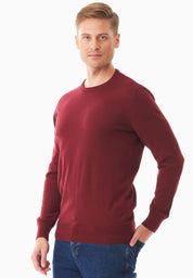 Organic Cotton Knit Crewneck Sweater in syrah red - Ecomarket.com