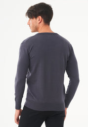 Organic Cotton Knit V-neck Sweater in antracite - Ecomarket.com
